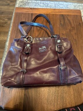 Coach Burgundy Leather Shoulder Bag with Silver Hardware